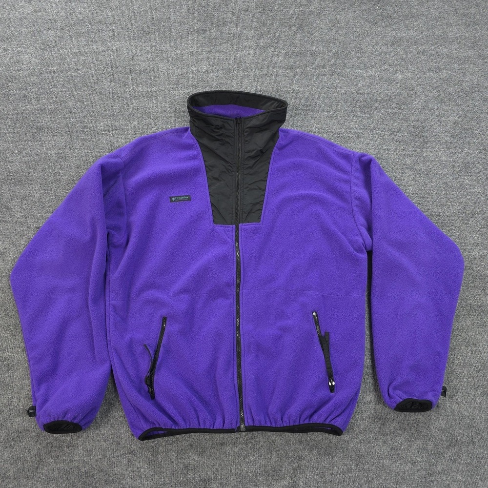 Vintage Columbia Jacket Mens Large Tall Purple‎ Fleece Full Zip Stand Collar 90s